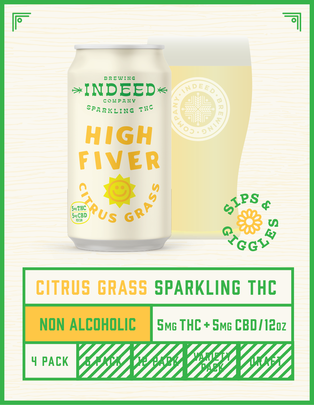 Indeed Brewing High Fiver Citrus Grass - 5mg THC/CBD 12oz Cans