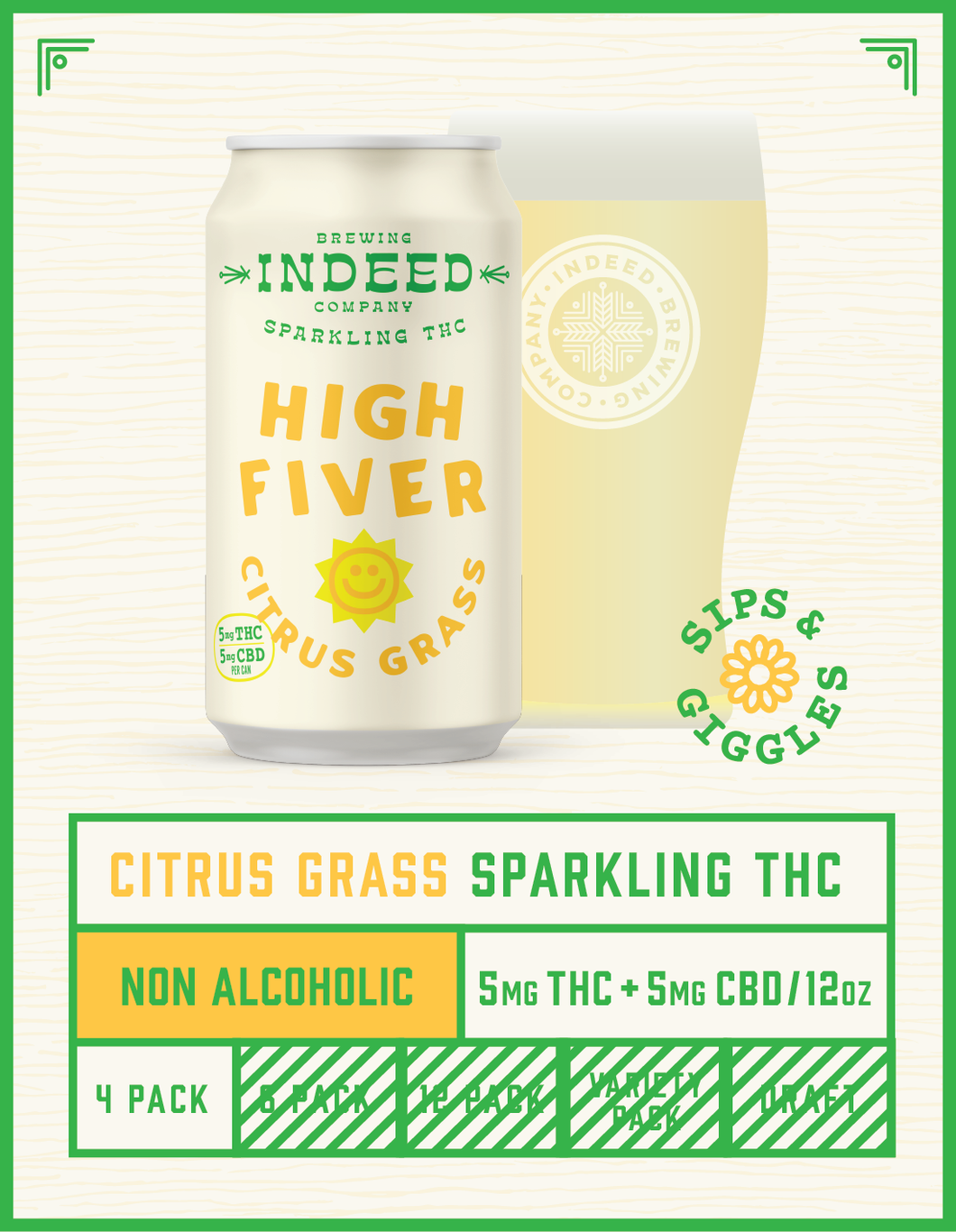 High Fiver Citrus Grass - 5mg THC/5mg CBD 12oz 4-packs