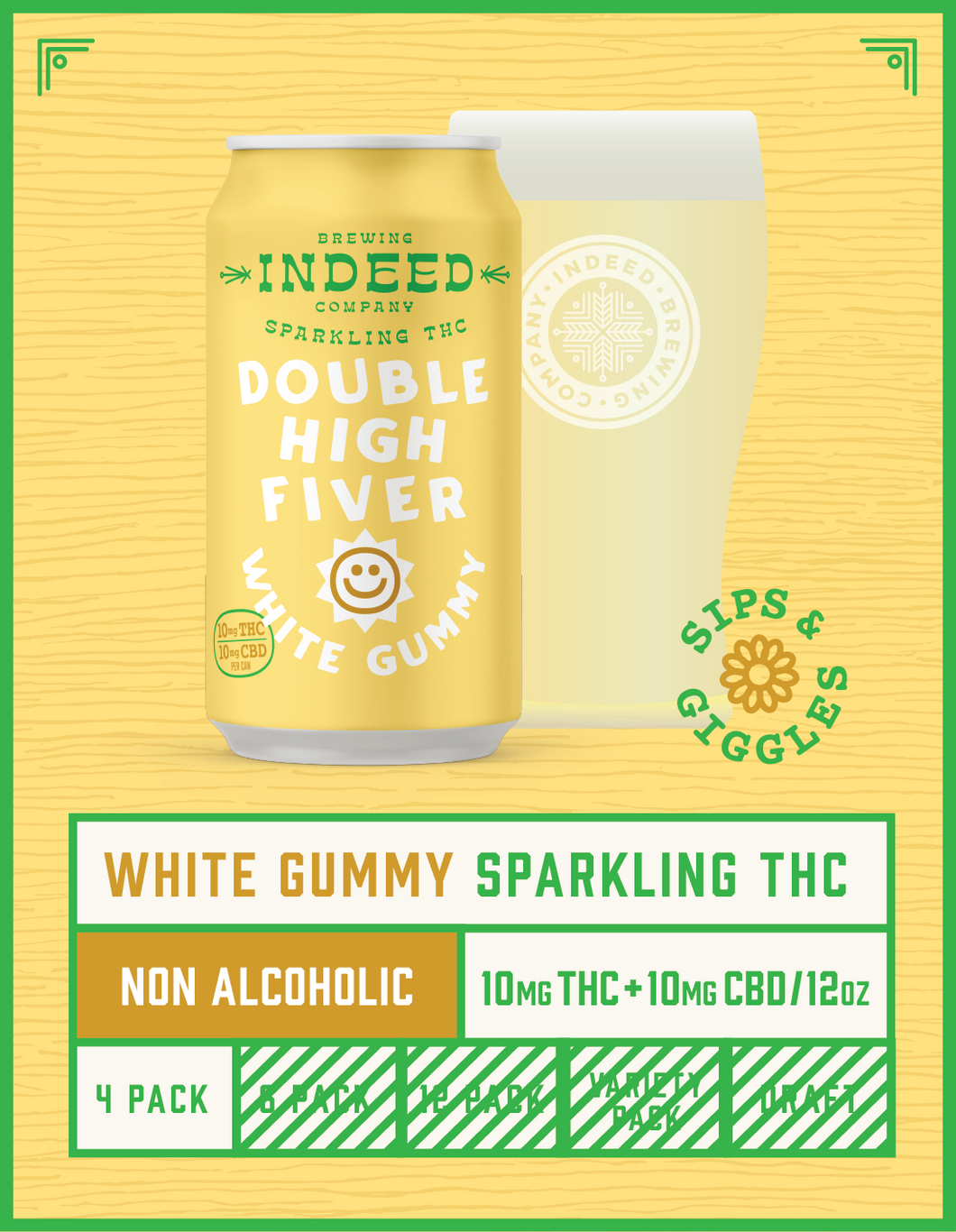 Double High Fiver White Gummy - 10mg THC/10mg CBD 12oz 4-packs
