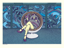 Load image into Gallery viewer, An illustration of a woman sitting in a Chuck U Prints egg chair by Indeed Brewing Company.
