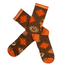 Load image into Gallery viewer, A pair of Double Day Tripper Socks from Hippy Feet with designs on them.
