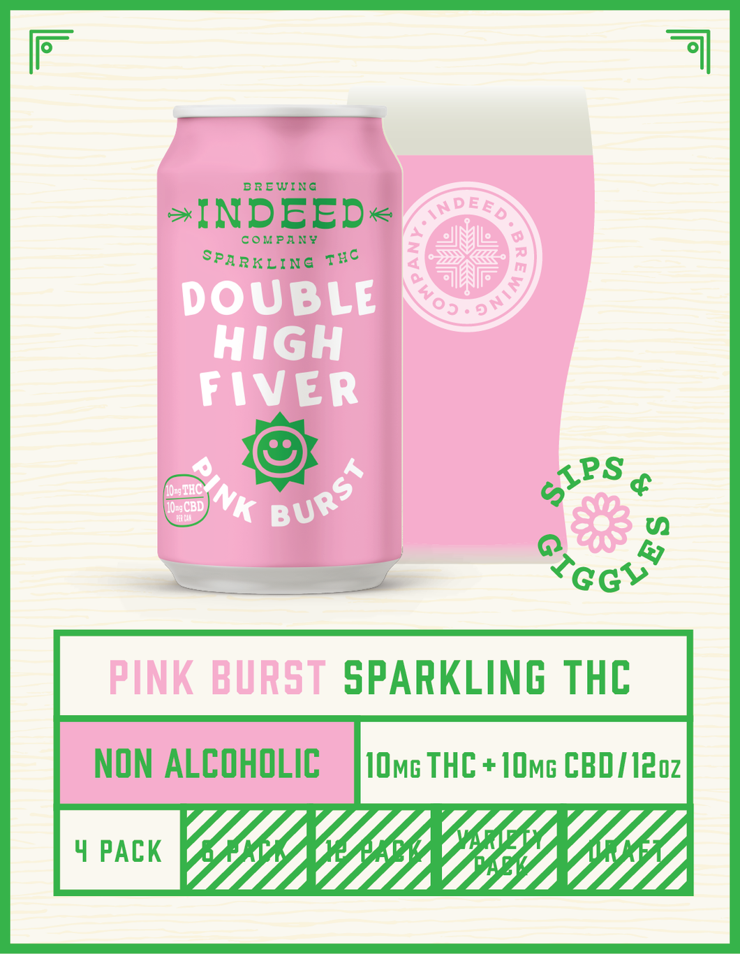 Double High Fiver Pink Burst - 10mg THC/10mg CBD 12oz 4-packs