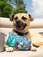 Load image into Gallery viewer, A Flavorwave IPA Plush Dog Toy by Pride Bites is sitting in the back seat of a boat.
