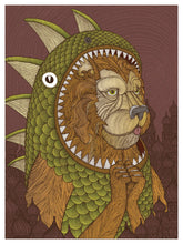 Load image into Gallery viewer, An illustration of a Indeed Brewing Company lion wearing a Chuck U Prints mask.

