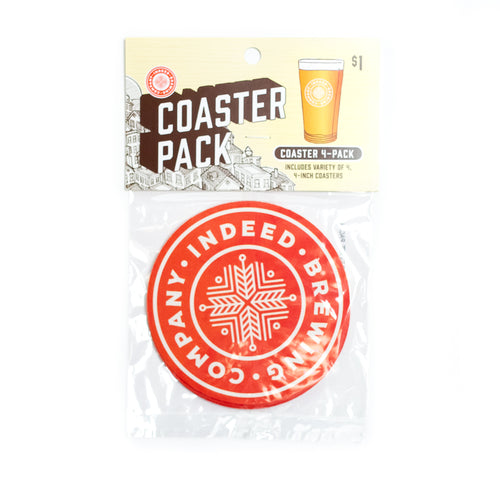 An Indeed Coaster Pack from Indeed Brewing Company with a logo on them.