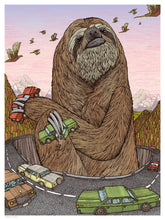 Load image into Gallery viewer, An illustration of a sloth holding a Chuck U Prints car, made by Indeed Brewing Company.
